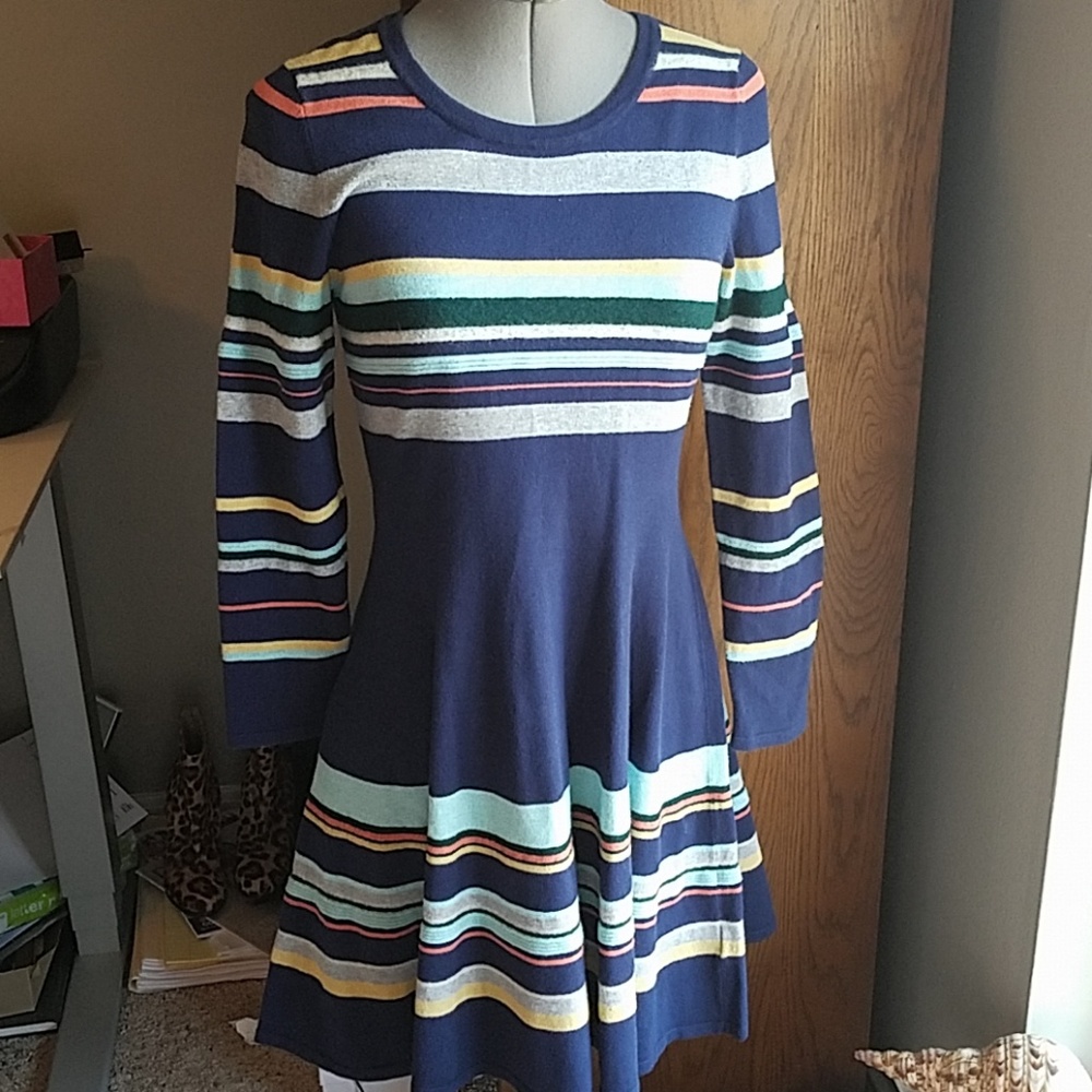 Anthro Moth Navy Striped Sweater Dress Small